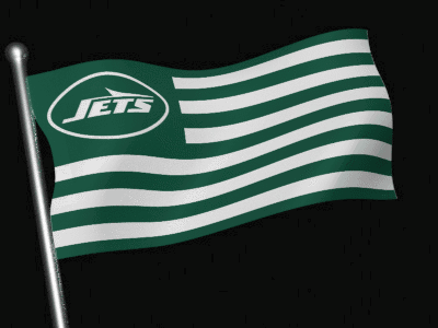 Green And White Flag With Jets Logo GIF