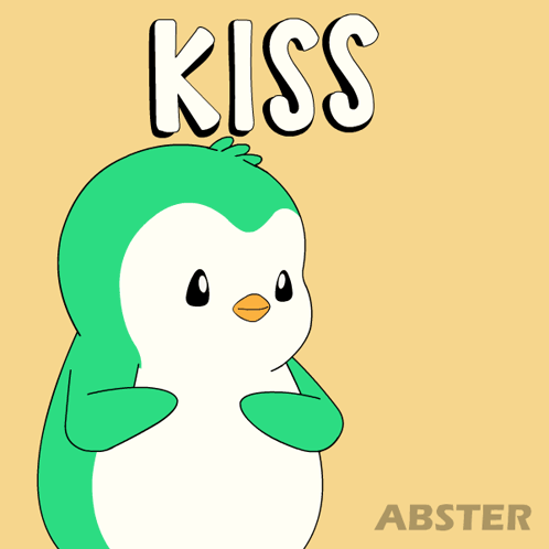 Green and White Penguin Kiss