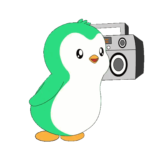 Green and White Penguin Next to Radio