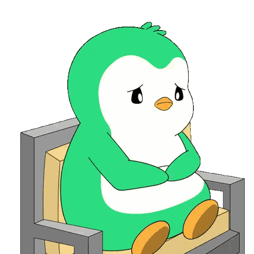 Green and White Penguin Sitting Crossed Arms