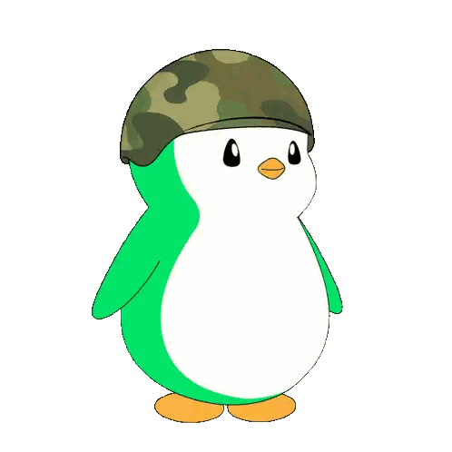 Green and White Penguin with Camouflage Hat