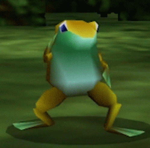 Green and Yellow Frog Standing on Hind Legs