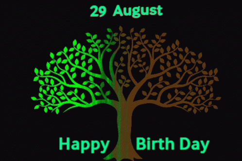 Green and Yellow Tree Saying Happy Birth Day