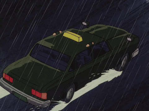 Green Anime Car In Rain GIF