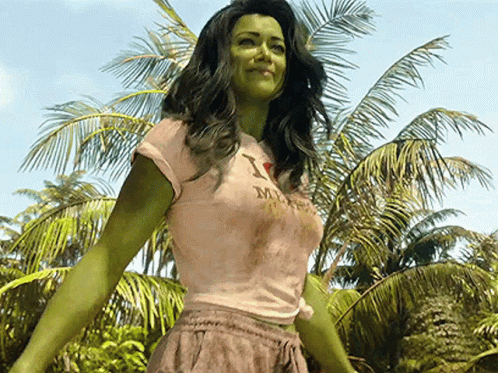 Green-Armed Woman in Pink Shirt I May Be a Hulk
