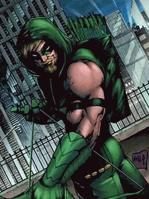 Green Arrow Is Holding A Bow And Arrow In His Hand GIF