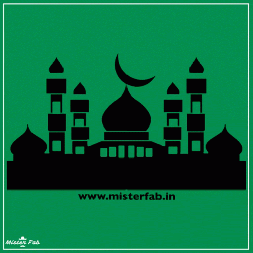 Green Background Black Mosque Eid Mubarak