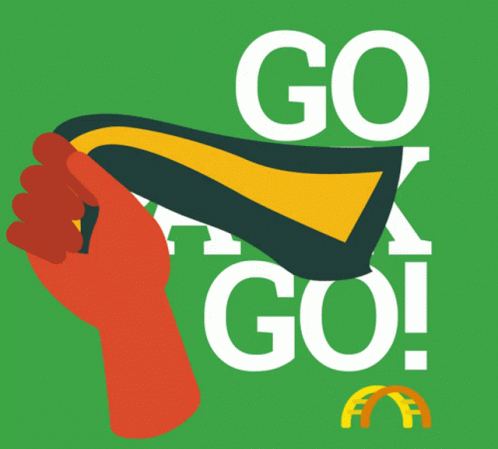 Green Background Hand Holding Flag Saying Go Go Go GIF