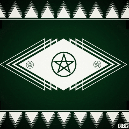Green Background With White Triangles and Pentacle