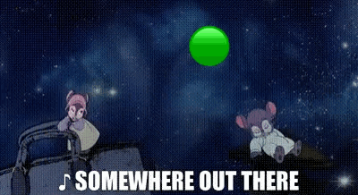 Green Balloon Flying in Night Sky Saying Somewhere Out There