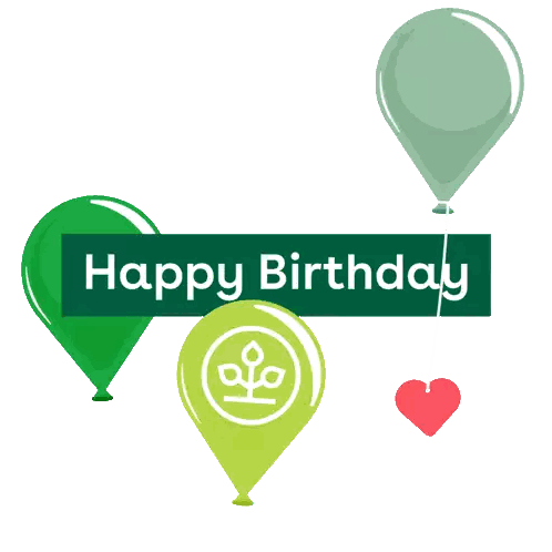 green balloons are surrounded by a green sign that says happy birthday