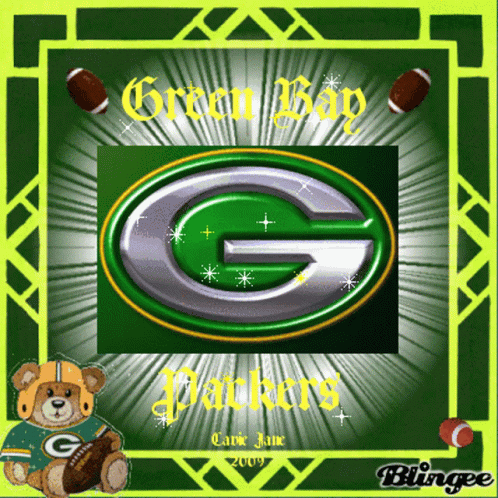 Green Bay Packers Logo With Teddy Bear Wearing Helmet Holding Football GIF