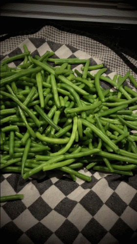 Green Beans on Checkered Towel