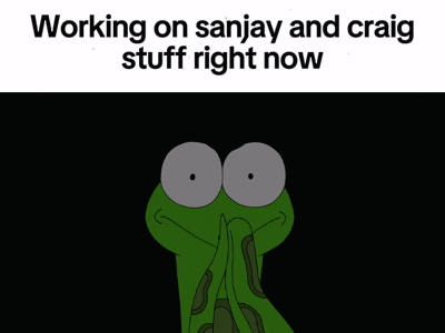 Green Big-Eyed Frog Working on Sanjay Craig Stuff