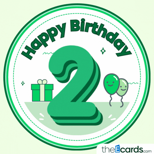 Green Birthday Badge with Number 2
