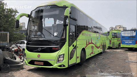 Green Bus Saying Namaste Car GIF