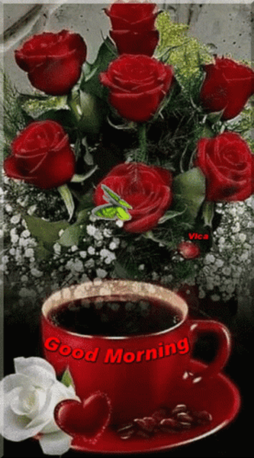 Green Butterfly Good Morning Rose GIF 