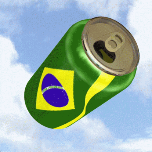Green Can With Yellow and Blue Flag Flying