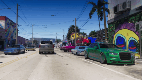 Green Car Parked On Street GIF