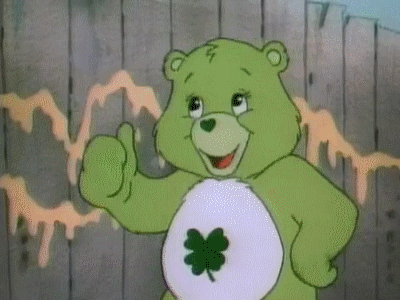Green Care Bear With Clover Thumbs Up