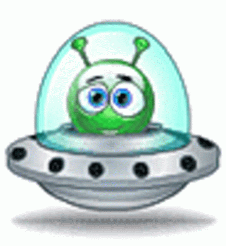 Green Cartoon Alien in Flying Saucer