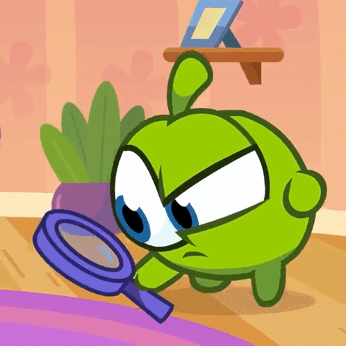 Green Cartoon Character Holding Magnifying Glass