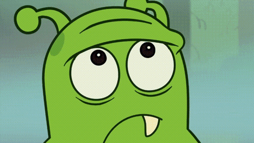Green Cartoon Character Holding Red Crayon GIF