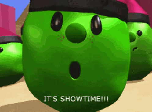 Green Cartoon Character It's Showtime