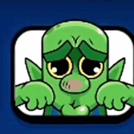 Green Cartoon Character Sad in Blue Square