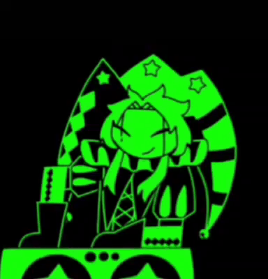Green Cartoon Character Sitting on Green Box