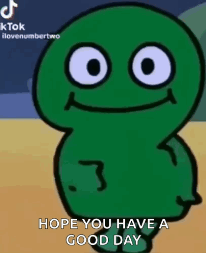 Green Cartoon Character Standing On Sandy Beach GIF
