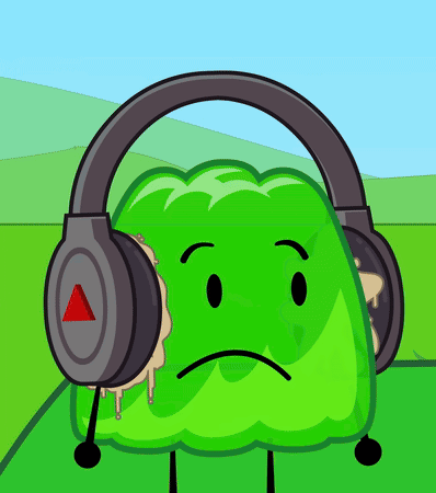 Green Cartoon Character Wearing Headphones With Red Triangle GIF