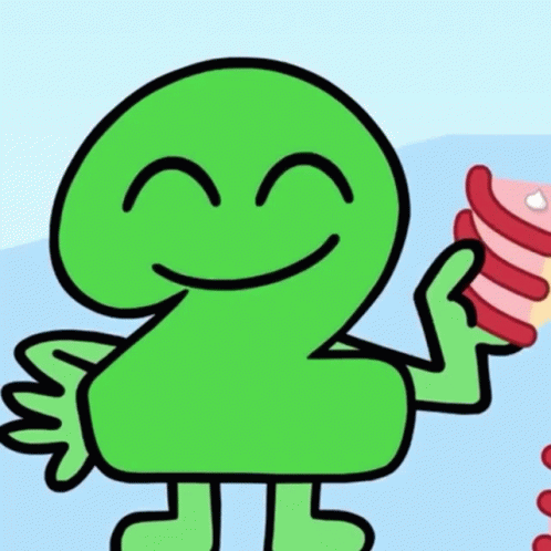 Green Cartoon Character with Big Eyes Smiling