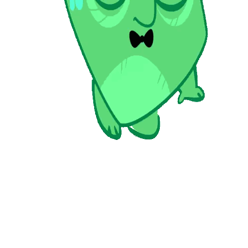 Green Cartoon Character with Black Bow Tie
