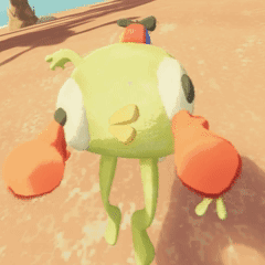 Green Cartoon Character with Orange Arms