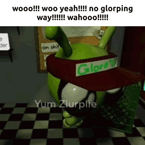 Green Cartoon Character with Red Glory Hat