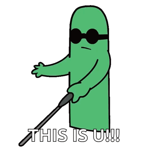 Green Cartoon Character With Sunglasses and Cane Saying This Is U
