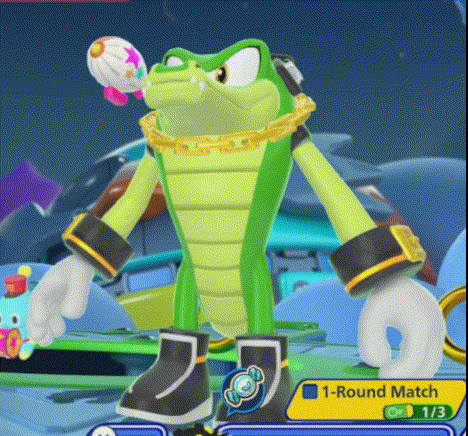 Green Cartoon Holding Balloon in Mouth