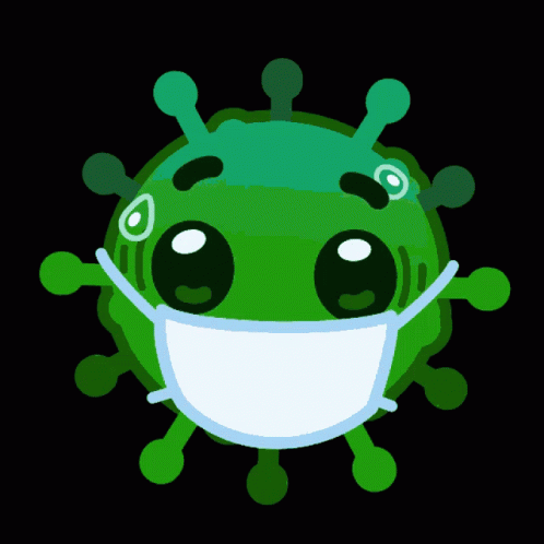 Green Cartoon Virus Wearing Mask GIF