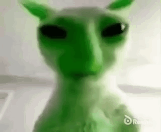 Green Cat With Black Eyes And Ears GIF