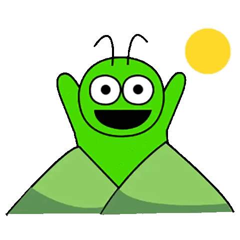 Green Character With Sun on Hill