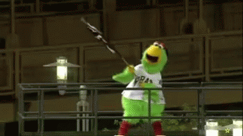 Green Chicken Mascot Holding Flag