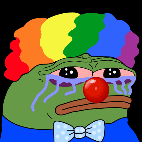 Green Clown With Rainbow Hat and Red Nose