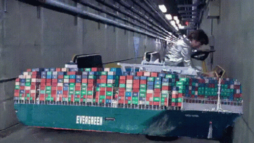 Green Container Ship With Evergreen GIF