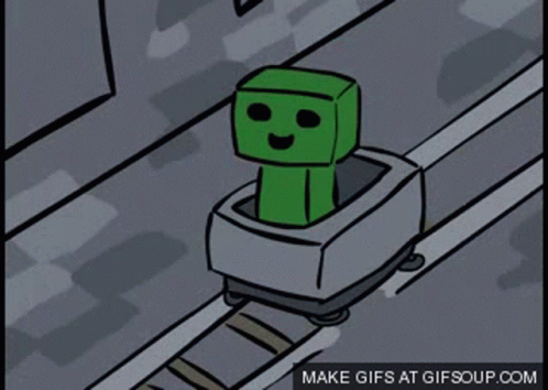 Green Creeper Riding Roller Coaster GIF