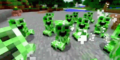 Green Creepers Standing In Minecraft World GIF