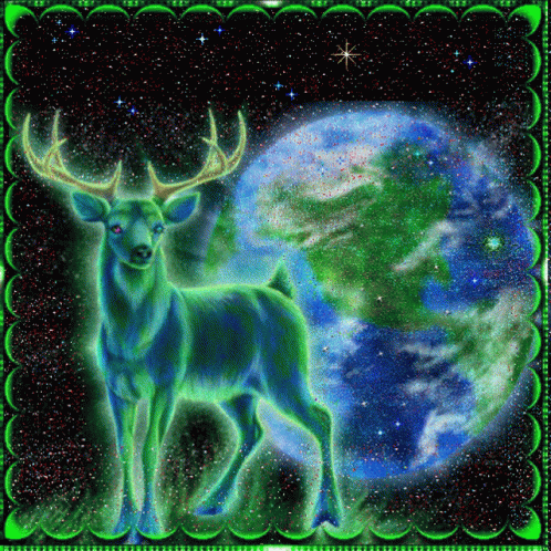 Green Deer Standing in Front of Globe