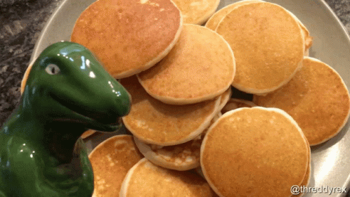 Green Dino Eats Pancake GIF