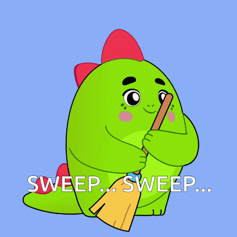 Green Dinosaur Holding Broom Sweep Sweep