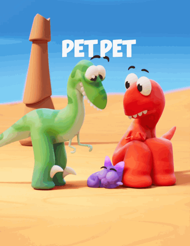 Green Dinosaur With Red and Purple Dinosaur Petpet